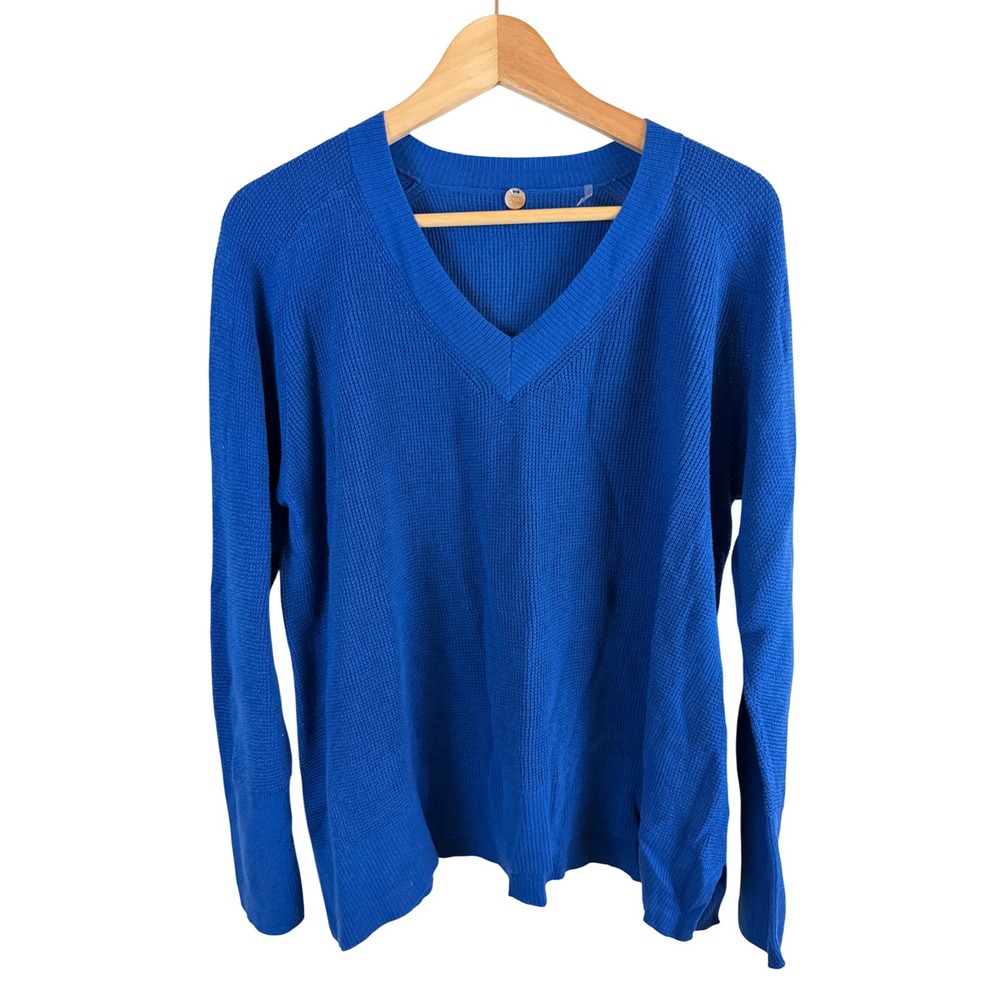 Margaret O'Leary V Neck Sweater Women Large Blue Organic Cotton